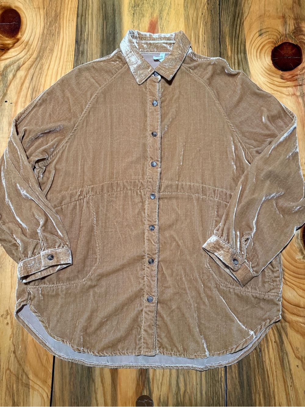 Wishlist Gold Brown Mustard Color Velvet Button-Up Tunic, Women’s S/M